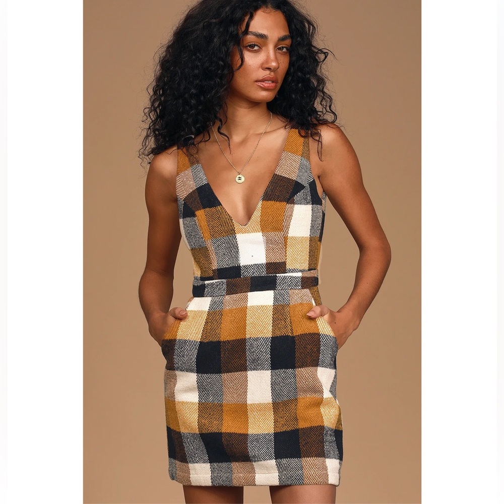 Anthropologie En Saison Patchwork Plaid V-Back Dress Size Small NWTS